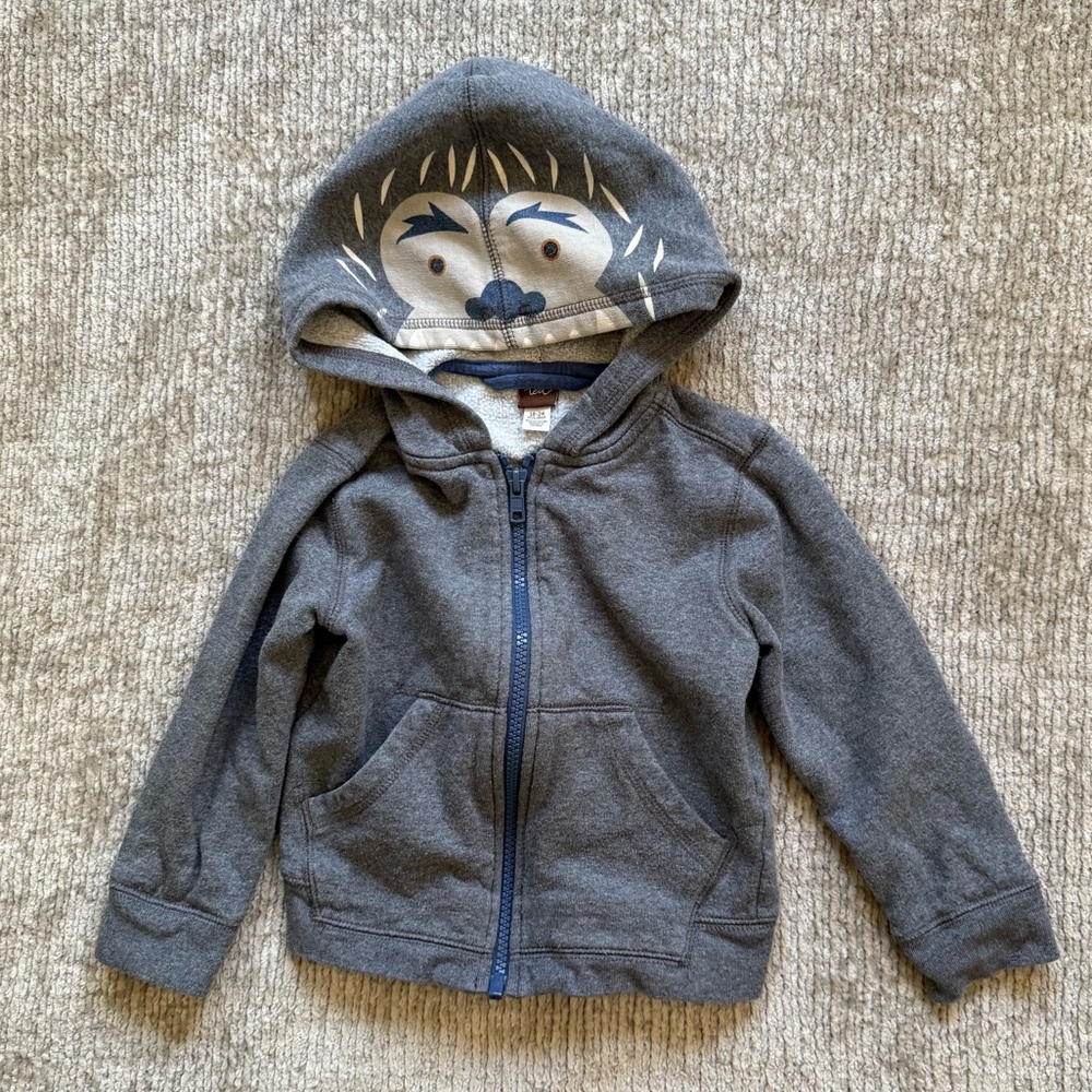 Tea Collection Toddler Yeti Hoodie Gray Fleece Zip Up 18-24M‎